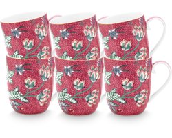 Pip Studio Flower Festival Mokken - Koffiekopjes met Oor - Koffiemok - Servies set van 6 - 200ml