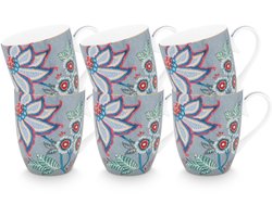 Pip Studio Flower Festival Mokken - koffiemok met oor - theemok - Servies set van 6 - 365ml