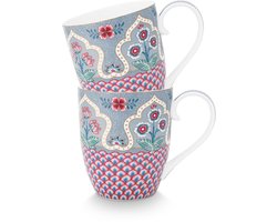 Pip Studio Flower Festival Mokken - Theemok - Koffiemok met Oor - Servies set van 2 - 450ml