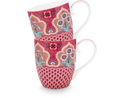 Pip Studio Flower Festival Mokken - Theemok - Koffiemok met Oor - Servies set van 2 - 450ml