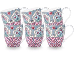 Pip Studio Flower Festival Mokken - Theemok - Koffiemok met Oor - Servies set van 6 - 450ml