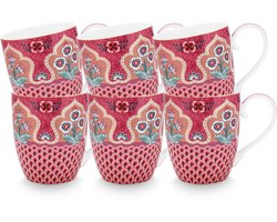 Pip Studio Flower Festival Mokken - Theemok - Koffiemok met Oor - Servies set van 6 - 450ml