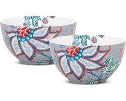Pip Studio Flower Festival Ontbijtkommen - Lichtblauw - Porselein - Set van 2 - 15cm