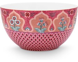 Pip Studio Flower Festival Scallop Kom - Donker Roze - Porselein - 18cm
