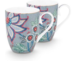 Pip Studio - Flower festival - Set van 2 mokken - groot - lichtblauw - 350ML