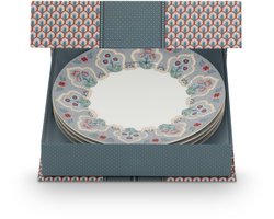 Pip Studio - Flower Festival - Set van 4 - Ontbijtborden - Lichtblauw - Porselein - 21cm