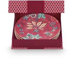 Pip Studio - Flower Festival - Set van 4 - Taartbordjes - Donkerroze - Porselein - 17cm