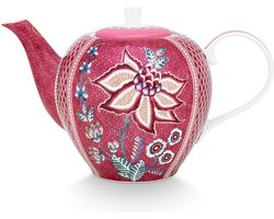 Pip Studio Flower Festival Theepot - Servies - Theekan - Donkerroze - 1.6l