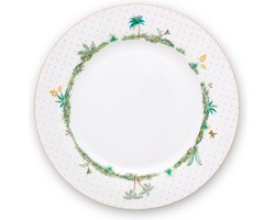 Pip studio Jolie Dots Gold dinerbord 26.5cm (1) - Wit Porselein - Tropische illustratie