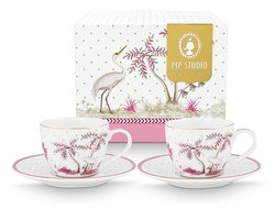 Pip Studio Jolie Dots Gold Pink Espresso kop en schotel set van Twee