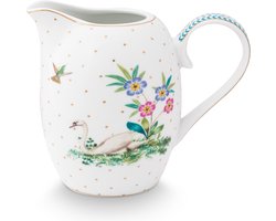 Pip Studio Jolie - kan - 250ml - wit - porselein - melkkannetje - gouden stippen - zwaan