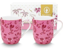 Pip Studio Jolie Pink set van twee kleine Roze mokjes - Inhoud: 145ml - Senseokopje - Bloemen - Porselein