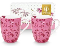 Pip Studio Jolie Pink set van twee Roze mokken - inhoud: 350ml - Porselein