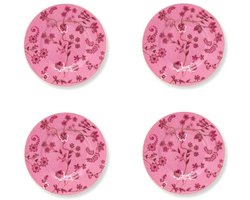 Pip Studio Jolie Pink - Set van vier petit four bordjes - Roze - Bloemen