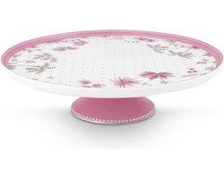 Pip Studio Jolie Pink Taartplateau Mini - Diameter: 21cm Porselein Roze met Wit Taartplateau