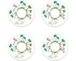 Pip Studio Jolie set van vier gebaksborden 17cm Porselein - wit met tropische illustratie Heron