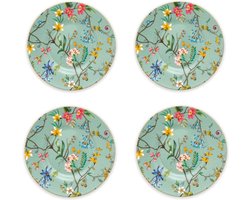 Pip Studio Jolie set van vier petit four bordjes 12cm groen porselein met bloemen
