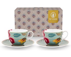 Pip studio - Kop en schotel blauw - Elegante bloemen - Luxe geschenkdoos