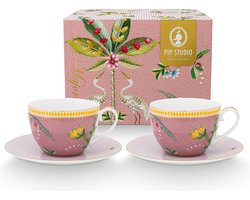 Pip Studio - La Majorelle - Set van 2 - Kopjes en schotels - Roze - Porselein - 280ml