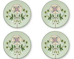 Pip Studio Lily & Lotus groen kleine gebaksbordjes set 4 stuks - ⌀12cm (petit four bordjes)