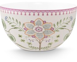 Pip Studio Lily & Lotus kom ⌀18cm - Off White - witte kom met lila lotusbloem - serveerschaal - porselein - vaatwasserbestendig