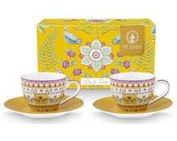 Pip Studio - Lily & Lotus Yellow - Espresso kop en schotel - set van 2 - 145 ml - Vaatwasserbestendig