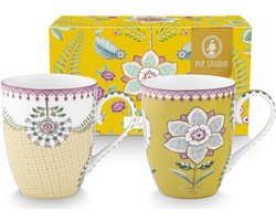 Pip Studio - Lily & Lotus Yellow - Set van 2 Mokken - 350ml - Vaatwasserbestendig