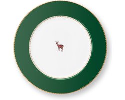 Pip Studio Love Birds Dark Green Hert Ontbijtbord ⌀21cm Porselein Donkergroen met Hertje
