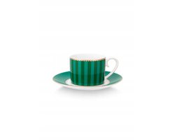 Pip Studio Love Birds Stripes Espressokopje & Schotel, 125 ml, Groen