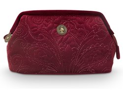 Pip Studio Make up Tas - Velvet Quiltey Days Toilettas - Makeup Tasje met Bloemenprint - Rood - 19x12x8.5cm