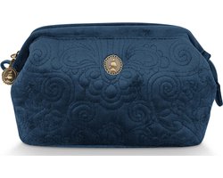 Pip Studio Make up Tasje - Velvet Quiltey Days Toilettas - Etui met Bloemenprint - Blauw - 19x12x8.5cm