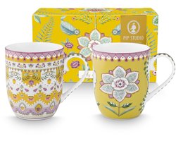 Pip Studio - Mokken - Lily & Lotus - Geel - 200 ml - Set van 2