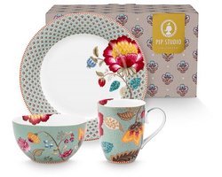 Pip studio-Ontbijtset 3 delig-Blooming Tales Fantasy Blue-Porselein