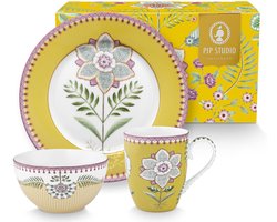 Pip studio-Ontbijtset 3 delig - Lily & Lotus Yellow - porselein - vaatwasserbestendig