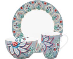 Pip Studio Ontbijtset - Flower Festival - blauw - Porselein - Ontbijtbord mok schotel - giftbox