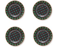 Pip Studio Petit Four bordjes 12 cm – Set van 4 – Porselein - Berry Blues Clover Green