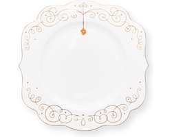 Pip Studio Royal winter white - gebaksbord ⌀17cm Wit Porselein Gouden Krullen Kerstservies van Pip Studio