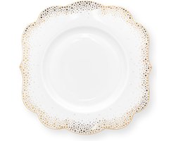 Pip Studio Royal winter white - ontbijtbord ⌀23.5cm - porselein - gouden sterren - wit bord - kerstservies
