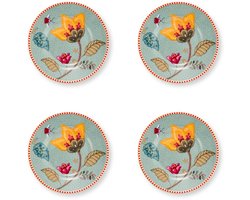Pip Studio servies - Petit four bord - Blauw met bloemen - Set van 4