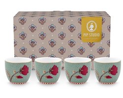 Pip studio - Set/4 eierdoppen blauw - Elegante bloemenprint - Luxe geschenkdoos