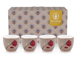 Pip studio-Set/4 Eierdoppen-Blooming Tales Fantasy Khaki-Porselein