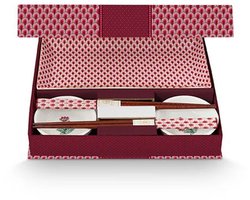 Pip Studio Sushi Giftset - Round Oriental Flower Festival - Dark Pink - Set of 6 in Gift Box