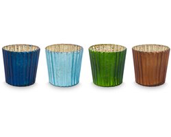 Pip Studio Waxinelichthouders Set van 4 - Kaarsenhouder van Glas - Blauw - 7x7cm