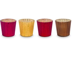Pip Studio Waxinelichthouders Set van 4 - Kaarsenhouder van Glas - Rood - 7x7cm