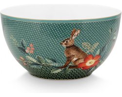 Pip studio Winter Wonderland - kom (1) - ⌀ 15 cm- donkergroen - porselein - konijn - ontbijtkom