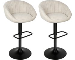 PIPIPOXER-Barkrukken set van 2, fluweel linnen keukenstoel, draaibare barkruk voor keuken/thuisbar,Beige