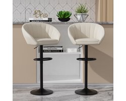 PIPIPOXER-Barkrukken set van 2, linnen stoffen keukenstoel, draaibare barkruk voor keuken/thuisbar,Beige