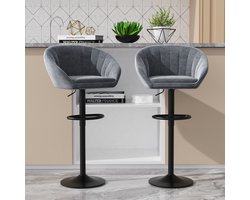 PIPIPOXER-Barkrukken set van 2, linnen stoffen keukenstoel, draaibare barkruk voor keuken/thuisbar,Grijs