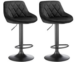 PIPIPOXER-Barkrukken set van 2 met gestoffeerde zitting van fluweel, in hoogte verstelbaar met metalen poten, Zwart