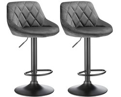 PIPIPOXER-Barkrukken set van 2 met gestoffeerde zitting van fluweel, in hoogte verstelbaar met metalen poten,Donkergrijs